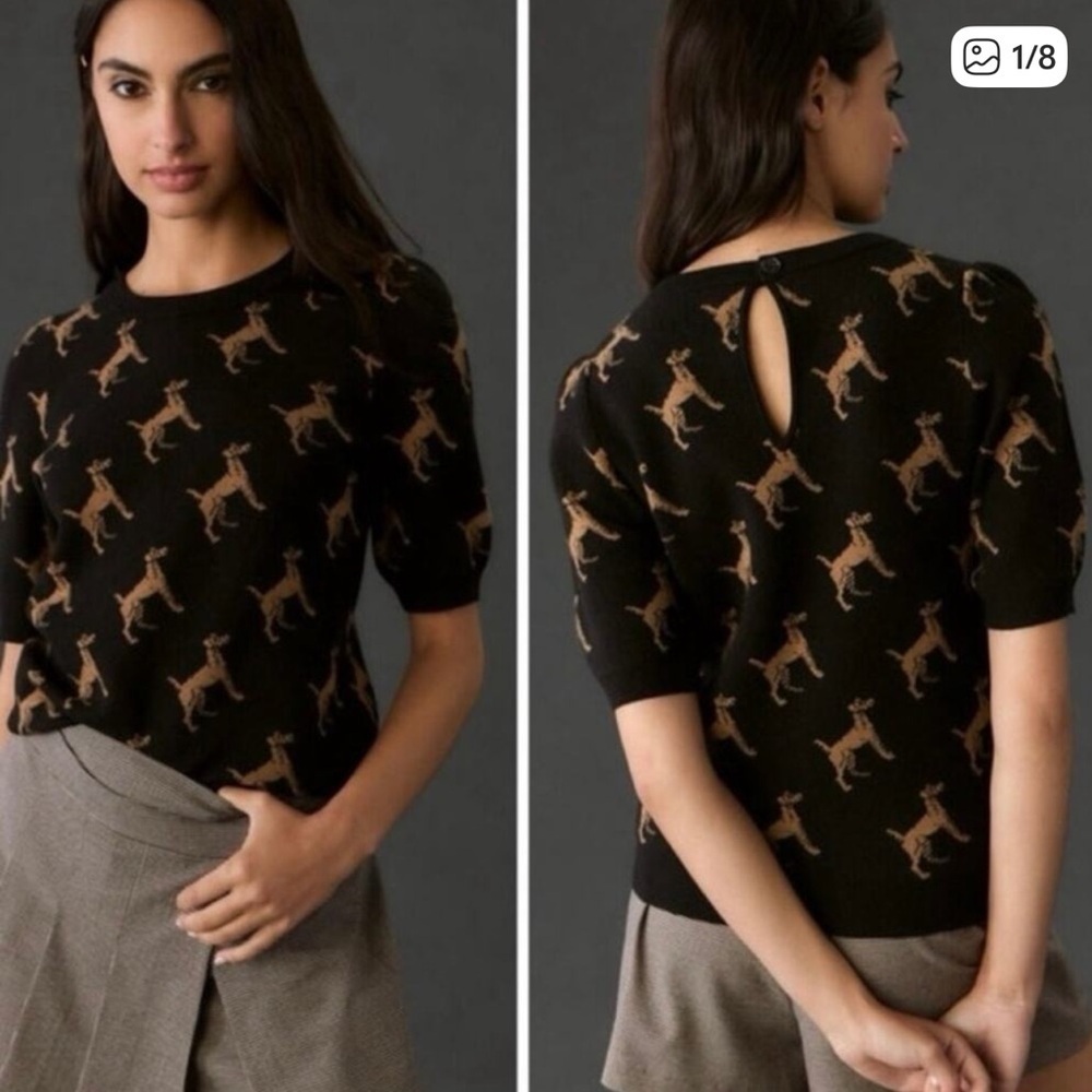 Anthropologie Maeve Harmon Jacquard Sweater Sz XS Dog Print - Picture 4 of 10